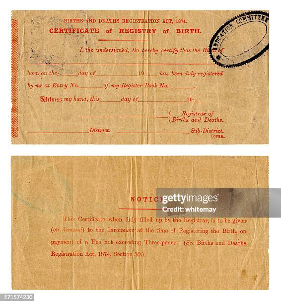 early 20th century british birth certificate - birth certificate stock pictures, royalty-free photos & images