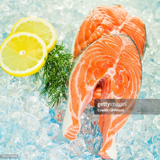 salmon steak - crushed ice stock pictures, royalty-free photos & images