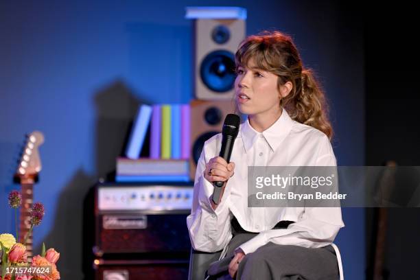 Jennette McCurdy speaks onstage at The Future of Audiobooks Event with Spotify 2023 on October 03, 2023 in New York City.