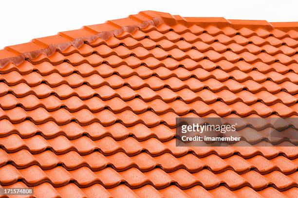 closeup roof with red terracota tiles, copy space - ceramics 個照片及圖片檔
