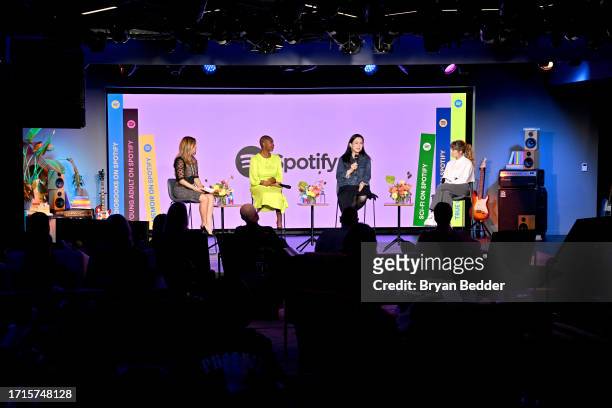 Dustee Jenkins, Global Head of Public Affairs, Spotify, Yomi Adegoke, Min Jin Lee, and Jennette McCurdy speak onstage at The Future of Audiobooks...