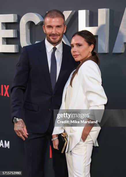 Victoria Beckham and David Beckham attend the Netflix 'Beckham' UK Premiere at The Curzon Mayfair on October 03, 2023 in London, England.