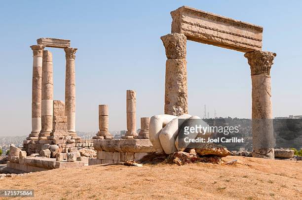 temple of hercules at amman citadel in jordan - amman stock pictures, royalty-free photos & images