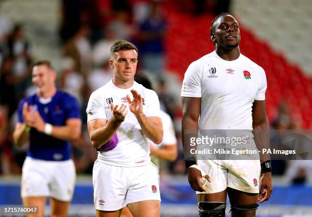 England's George Ford and Maro Itoje at the end of the Rugby World Cup 2023, Pool D match at Stade Pierre Mauroy in Lille, France. Picture date:...