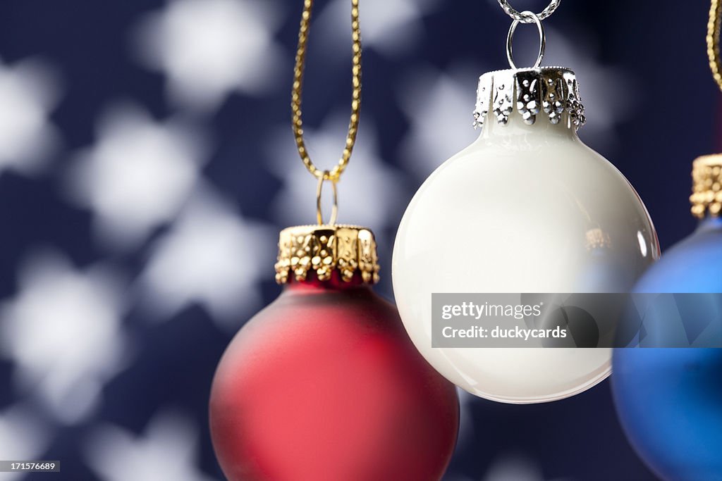 Patriotic Christmas Ornaments and USA Flag