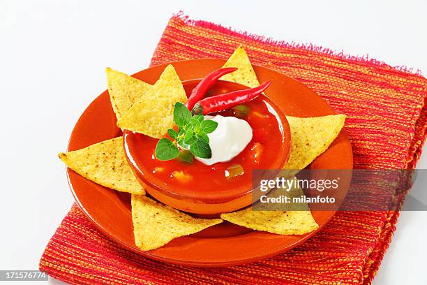 nachos, salsa dip and chilli peppers - chips salsa stock pictures, royalty-free photos & images