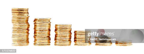 stacks of coins in different heights - canada money stock pictures, royalty-free photos & images