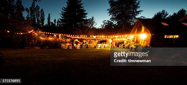 outdoor wedding reception - wedding reception stock pictures, royalty-free photos & images