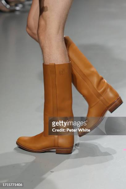 Model, shoe detail, walks the runway during the Duran Lantink Womenswear Spring/Summer 2024 show as part of Paris Fashion Week on October 03, 2023 in...