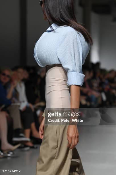 Model, fashion detail, walks the runway during the Duran Lantink Womenswear Spring/Summer 2024 show as part of Paris Fashion Week on October 03, 2023...