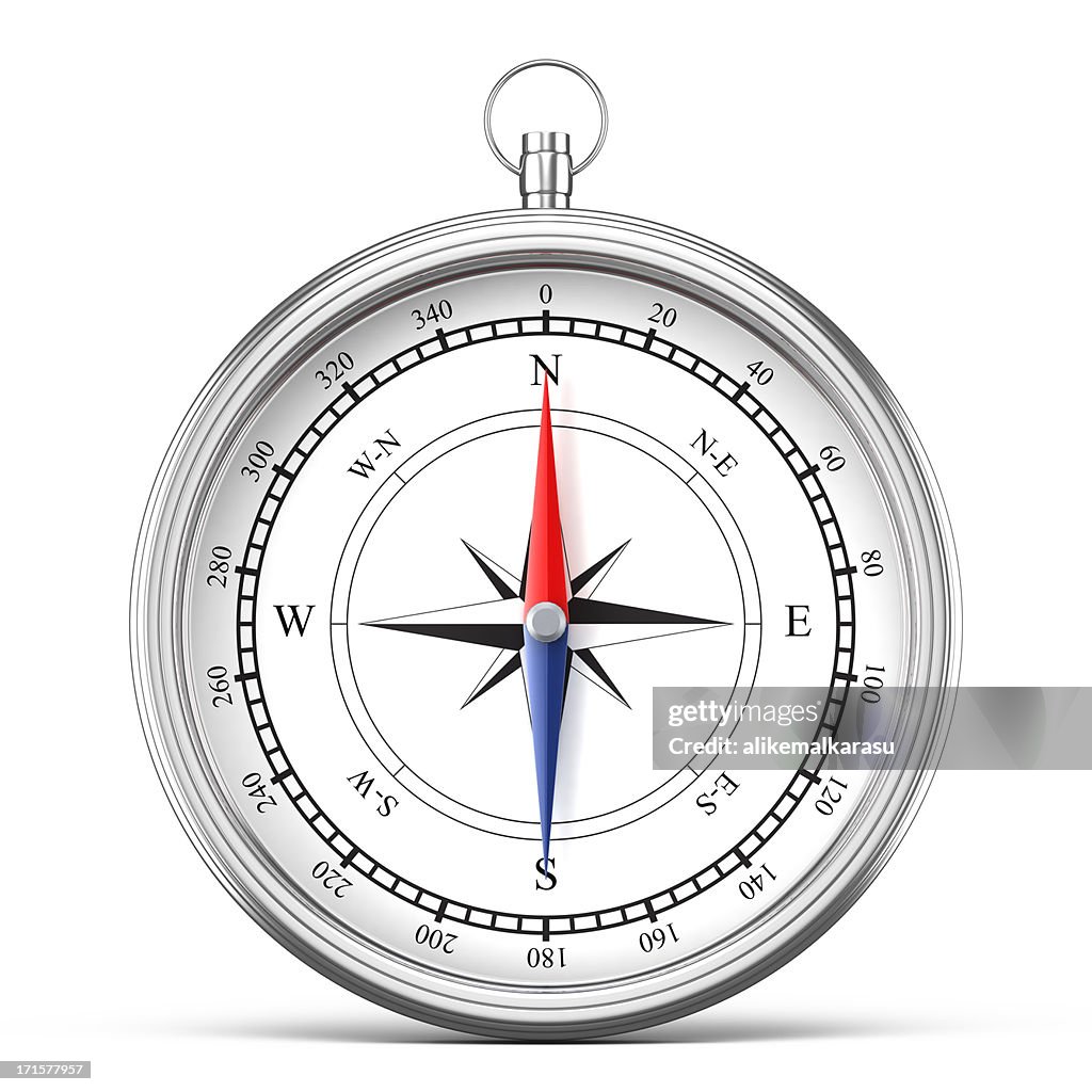 Silver compass isolated on white