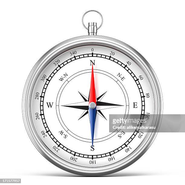 silver compass isolated on white - north stock pictures, royalty-free photos & images