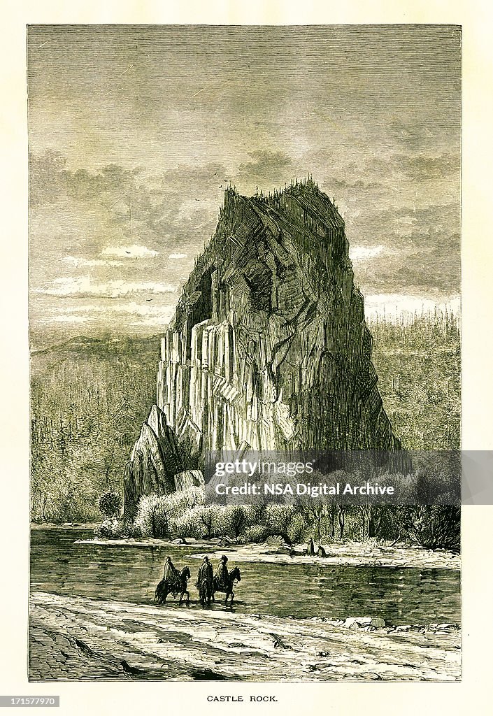 Beacon Rock, Washington, wood engraving (1872)