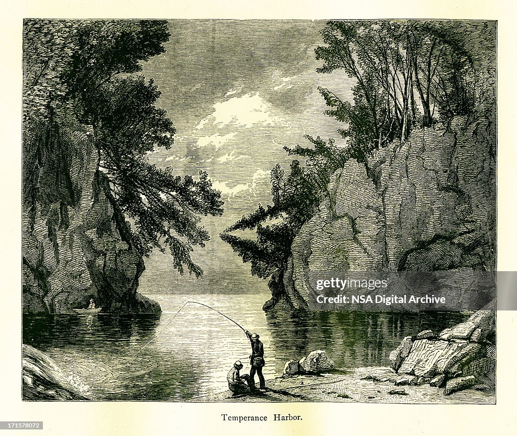 Bancos de Temperança Rio, Minnesota, madeira gravação (1872)