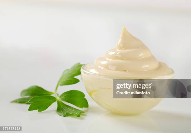 mayonnaise in a glass bowl - spreading mayo stock pictures, royalty-free photos & images