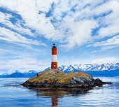 Argentina Ushuaia bay at Beagle Channel with Les Eclaireurs Lighthouse
