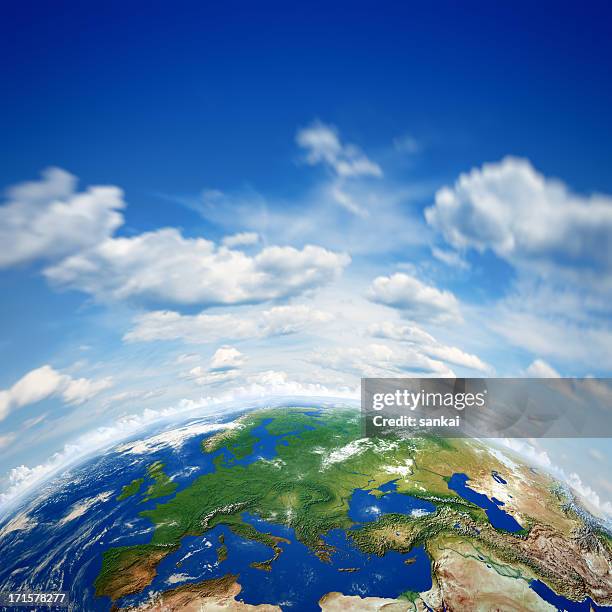 planet earth and beautiful blue sky - atmosphere pollution stock pictures, royalty-free photos & images