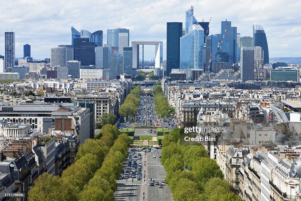 Paris vue sur La ville en direction de La défense du quartier des finances