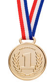 Isolated gold medal with ribbon