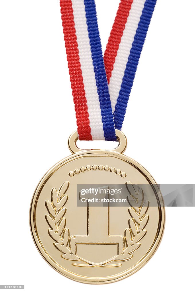 Isolated gold medal with ribbon