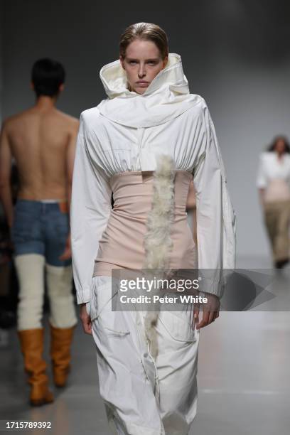 Model walks the runway during the Duran Lantink Womenswear Spring/Summer 2024 show as part of Paris Fashion Week on October 03, 2023 in Paris, France.