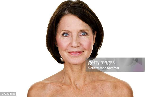 closeup of a beautiful mature woman - wrinkled face stock pictures, royalty-free photos & images