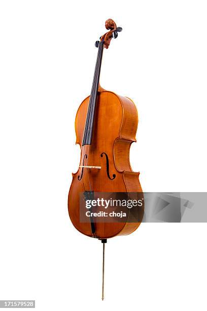 old cello on white background - cello stock pictures, royalty-free photos & images