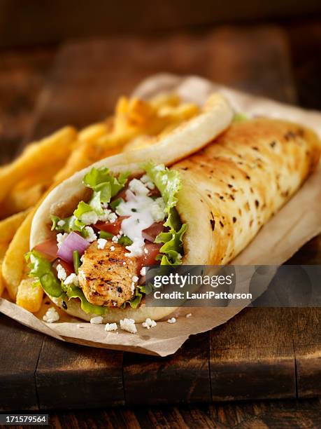 chicken souvlaki wrap - pita bread stock pictures, royalty-free photos & images