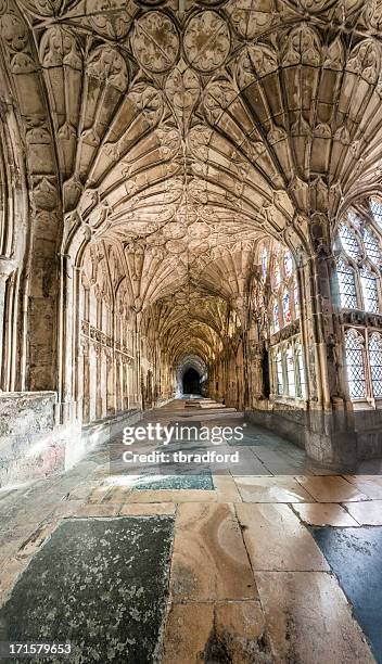 cloisters in a cathedral - gloucester cathedral stock pictures, royalty-free photos & images