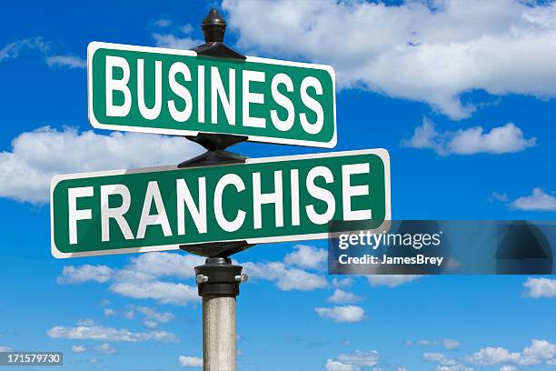 business franchise street sign - franchise stock pictures, royalty-free photos & images