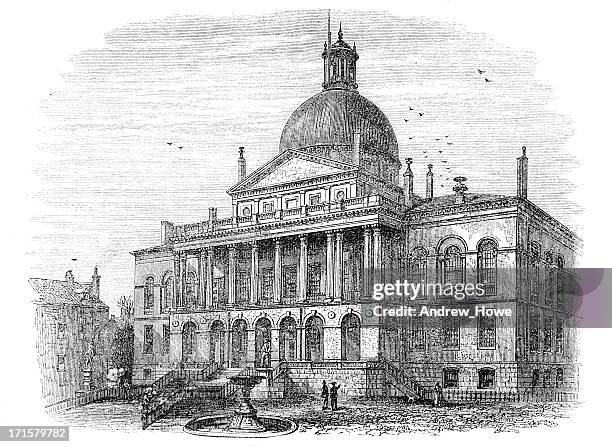 state house boston engraving - massachusetts state capitol stock illustrations