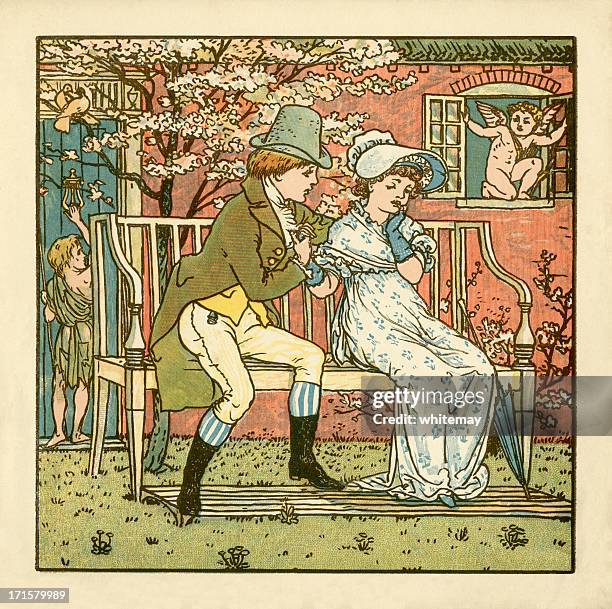 young regency style couple - couple springtime stock illustrations