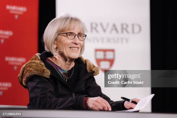 Claudia Goldin, the Henry Lee Professor of Economics at Harvard University, speaks at a press conference after being named this year's Nobel Laureate...