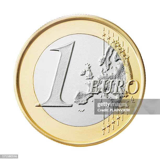 euro coin (+clipping path) - change stock pictures, royalty-free photos & images