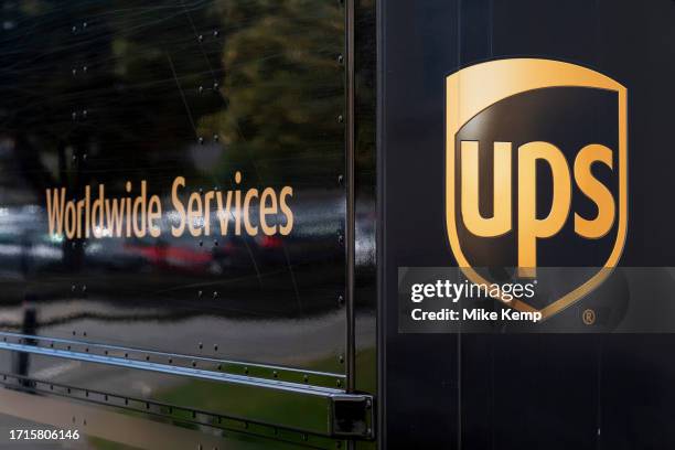 Electric vehicle delivery van on 13th September 2023 in Cirencester, United Kingdom. United Parcel Service is well known for utilising electric vans...