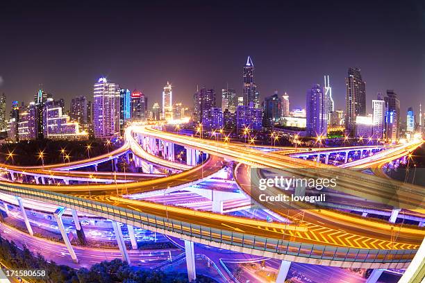 megacity highway in shanghai - speed motion lines to the middle stock pictures, royalty-free photos & images