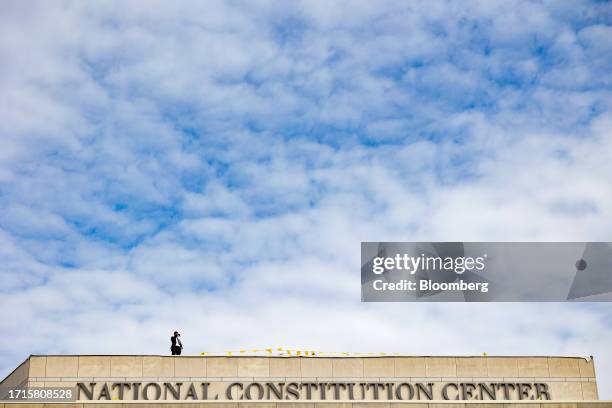 Security member ahead of a campaign event for Robert F. Kennedy Jr., partner with Morgan & Morgan PA and 2024 independent presidential candidate, in...