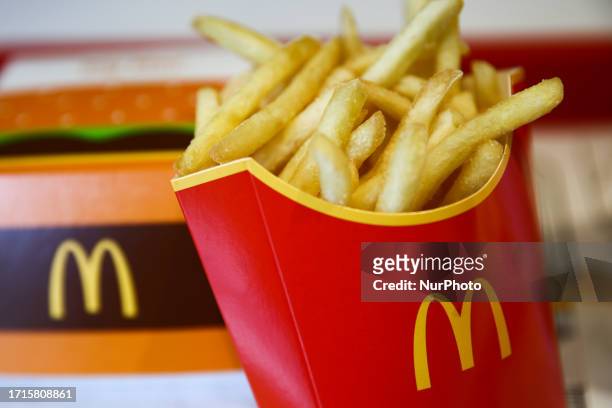 French fries are seen on McDonald's restaurant table in this illustration photo taken in Chelm, Poland on October 9, 2023.