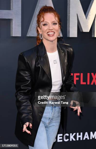 Jess Glynne attends the Netflix 'Beckham' UK Premiere at The Curzon Mayfair on October 03, 2023 in London, England.