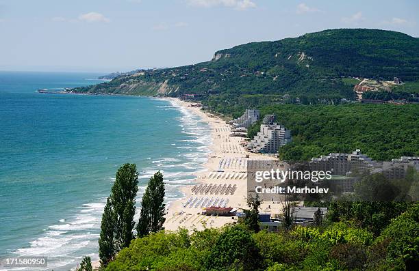 view of albena resort near varna, bulgaria - varna beach stock pictures, royalty-free photos & images