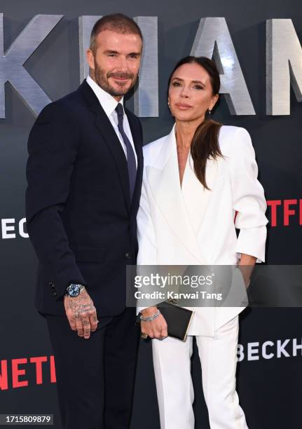 Victoria Beckham and David Beckham attend the Netflix 'Beckham' UK Premiere at The Curzon Mayfair on October 03, 2023 in London, England.