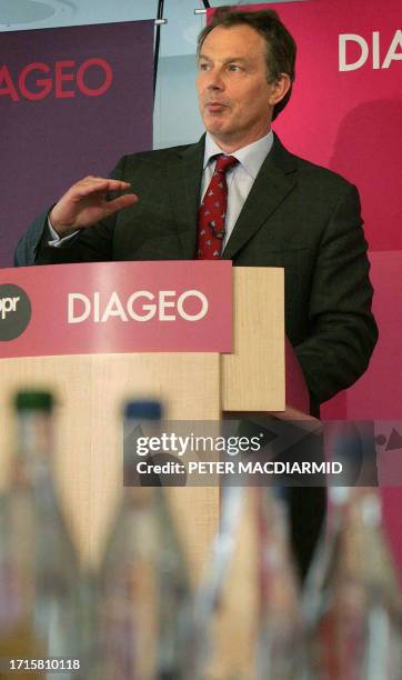 Britain's Prime Minister Tony Blair addresses a responsible drinking forum in London, 20 May, 2004. Blair said that alcohol abuse was quickly...