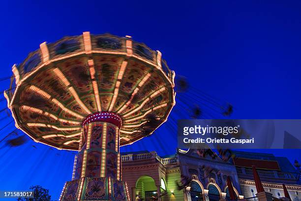 carousel at night - prater wien stock pictures, royalty-free photos & images