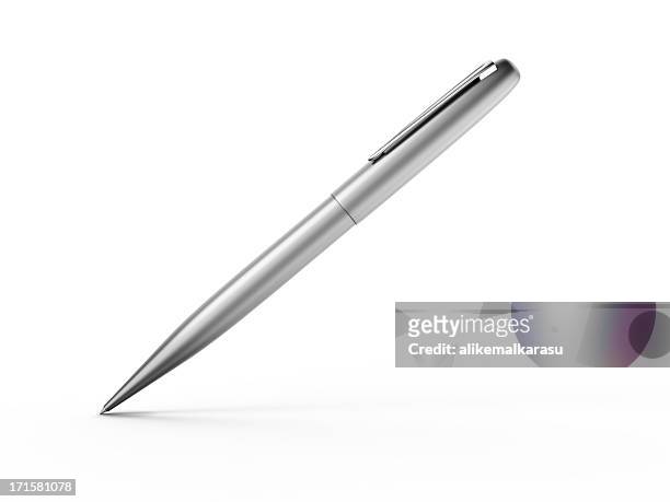silver pen isolated on white - pen stock pictures, royalty-free photos & images