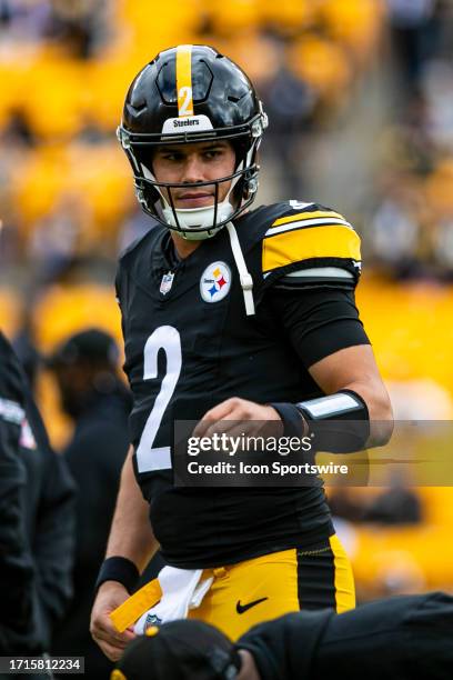 Pittsburgh Steelers quarterback Mason Rudolph looks on during the regular season NFL football game between the Baltimore Ravens and Pittsburgh...