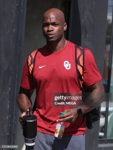 Adrian Peterson is seen arriving at the "Dancing with the Stars" rehearsals on October 9, 2023 in Los Angeles, California.