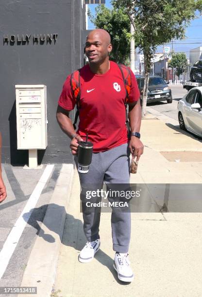 Adrian Peterson is seen arriving at the "Dancing with the Stars" rehearsals on October 9, 2023 in Los Angeles, California.