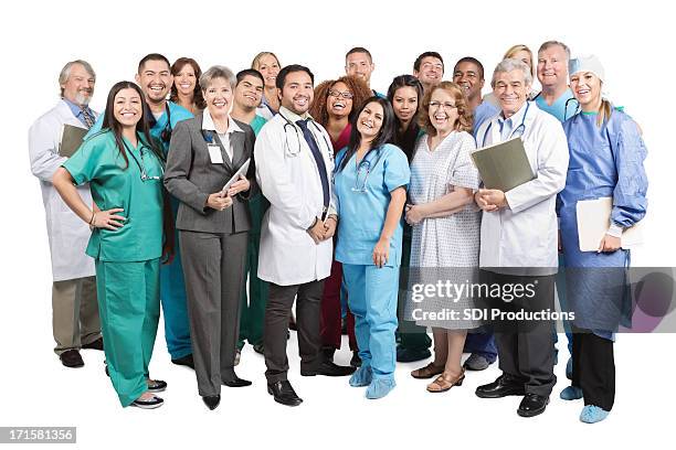 large group of doctors, nurses, hospital staff isolated on white - group health workers white background stock pictures, royalty-free photos & images