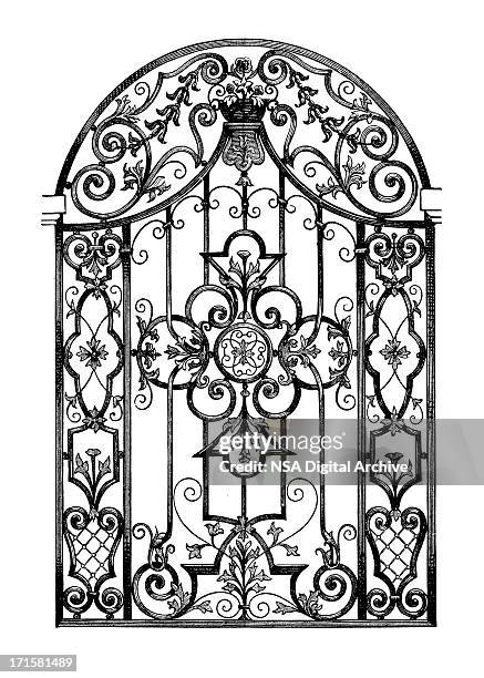 stockillustraties, clipart, cartoons en iconen met antique blacksmith artworks - decorative gate - ijzer