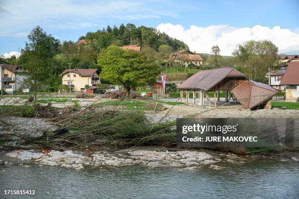 The damaged banks of the Savinja River are seen in Letus, Slovenia on September 19 after heavy floods hit Slovenia in the beginning of August. After...